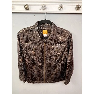 Ruby Rd Jacket Womens 14 Brown Reptile fur Full Zip Cropped Casual Fun - Image 1 of 4