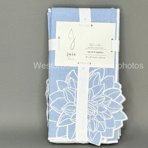 4) Servilletas J Joie BLUE NIEBLA BLANCA Contorno Bordado CRISANTEMO Algodón 18x18 - Imagen 1 de 4