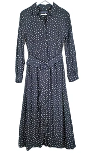 M&S Womens Belted Maxi Shirt Dress Size 10 Black White Polka Dot Button Through - Picture 1 of 10