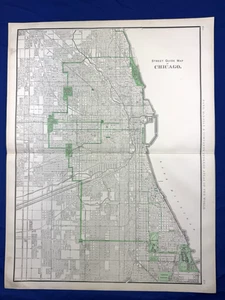 1898 Farbe Straßenführer Karte Chicago ~ Rand McNally 28" x 21,5" Kanäle, Parks - Bild 1 von 23