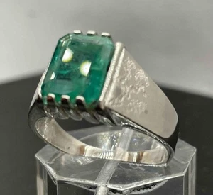 2.98 CT NATURAL ZAMBIAN EMERALD STERLING SILVER MENS CLAW RING SZ 10.75, 6.6GR - Picture 1 of 15