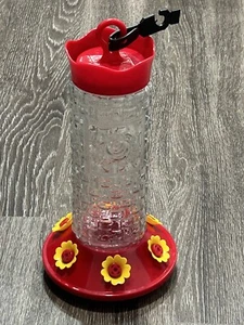 Klassischer Vintage Kolibri Futterautomat Glas Blume Design rot mit gelben Blütenblättern - Bild 1 von 12