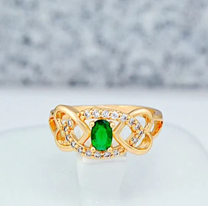 Damen Ring vergoldete mit Gold K18/750er funkelnde Topas grüne Smaragd Ring - Bild 1 von 4
