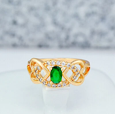 Damen Ring  vergoldete mit Gold K18/750er funkelnde Topas grüne Smaragd  Ring - Bild 1 von 4