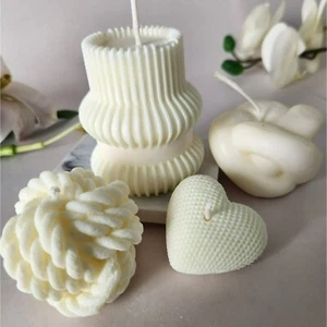 SET OF 4 DECORATIVE CANDLES SCENTED VANILLA HANDMADE AESTHETIC / HOME DECOR / CR - Picture 1 of 6