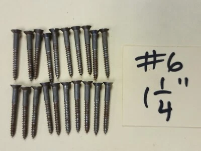 Lot of 20 #6 by 1¼" STEEL FLAT HEAD SLOTTED WOOD SCREWS VINTAGE - SH - Image 1 of 4
