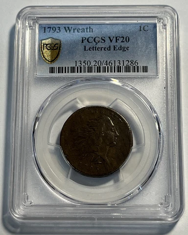1793 Wreath Cent PCGS VF 20  Lettered Edge Cover