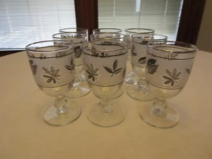 9er Set Vintage Libbey Glas Silber Laub 8 oz Wasserkelche - Bild 1 von 5