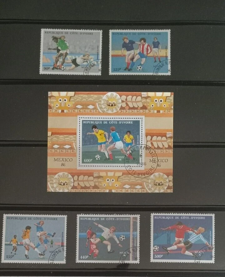 Mauritania 1986 Campeonato Mundial Conjunto de 5 estampillas CTO NH y hoja de recuerdo Foto 1 de 1