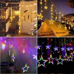 LED Lichtervorhang Weihnachtsbeleuchtung Lichterkette Licht Fenster Deko Sterne - Bild 1 von 23
