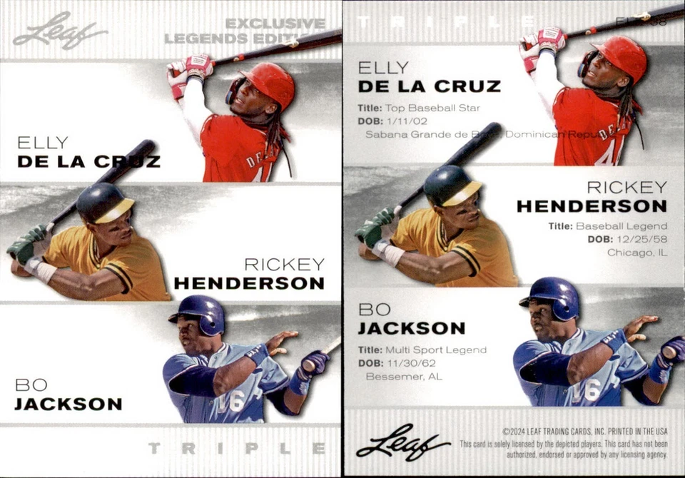 2024 Leaf EXCLUSIVE LEGENDS DE LA CRUZ / HENDERSON / JACKSON #ELE-38 BASEBALL * - Image 1 of 1
