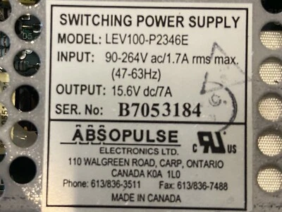 ABSOPULSE LEV100-P2346E-Two power supply for Panecea router . - Image 1 of 4