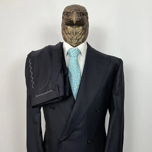 NWT $7750 CESARE ATTOLINI Wool 180S Double Breasted Suit Midnight 44US/54IT LONG - Picture 1 of 21