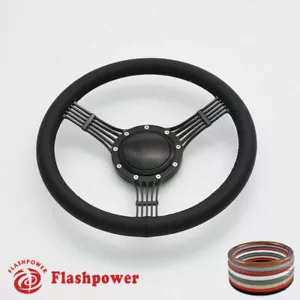 15.5" Steering Wheel Black Full Wrap Banjo Wrangler YJ Cherokee Jeep w/ Horn - Foto 1 di 10