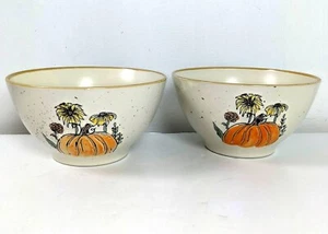 Spectrum Designz 2 Sunflower Pumpkin Soup Cereal Noodle Bowls Embossed EUC - Picture 1 of 6