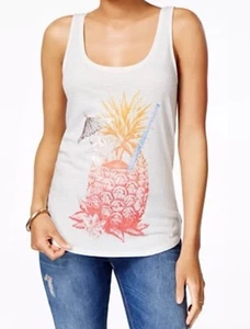 Lucky Brand Ananas tropischer Cocktail Grafik Tank Top weiß/blau Streifen. - Bild 1 von 6