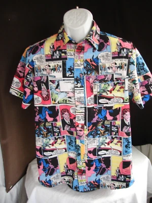 Just Attitude Men's Comic Strip Print Poly/Spandex Button Ft. S/S Shirt Sz. M - Image 1 of 4