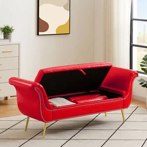 Futon Sofa PU Leather With Storage Space & 2 Pillows For Modern Living Room New - Picture 1 of 12