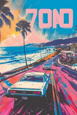 IMPRESIÓN EN LIENZO ARTE POP PALMERA PLAYA COCHE CLÁSICO 16"X20" LISTO PARA COLGAR T99 Foto 1 de 4