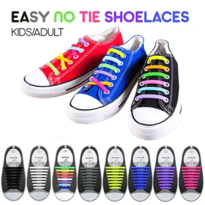 Easy Lazy No Tie Elastic Silicone Shoe Laces Cool Shoelaces Unisex Kids /Adult - Picture 1 of 19