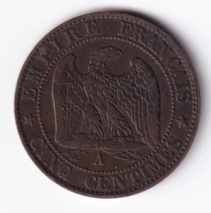 France 1855A 5c Five Centimes Bronze Coin Emperor Napoleon III - Picture 1 of 2