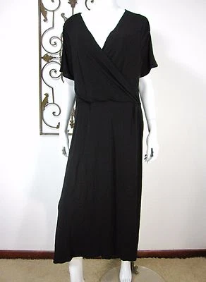 ALFANI WOMAN NWT SHORT SLEEVE DRESS PLUS SIZE 2X SOLID BLACK SURPLICE  - Image 1 of 4