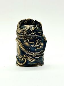 Antique Japanese Brass Match Case Safe Holder Dragon Motif RARE!