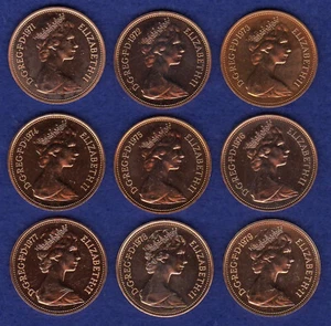 Great Britain 1971 - 1979 Proof Two Pence Date Run, 2p, 9x Coins (Ref. t6874) - Picture 1 of 2