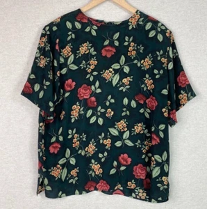 Vintage Quo-Silk Damen dunkel geblümt 100% Seide Top Größe L Fee Büro Karriere - Bild 1 von 10