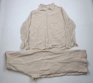 Camicia vintage Y2K Gap donna XL oversize 2 pezzi gamba larga pantaloni bottoni beige - Foto 1 di 22