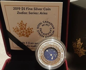 2019 Aries Zodiac $5 1/4OZ Pure Silver Proof Canada 27mm Coin with Crystal - Imagen 1 de 3