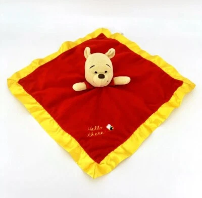 NWT Disney Winnie The Pooh Lovey Plush Security Blanket Red Yellow Bee Satin - Image 1 of 4