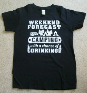 Petite CAMPING WITH A CHANCE OF DRINKING WOMENS T-SHIRT funny gift present - Picture 1 of 2