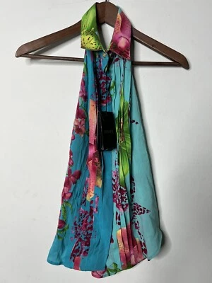 Blusa Top Halter Estampado Orquídea Versace Top Seda Floral Halter Top SS 2006 Talla 42 Foto 1 de 4