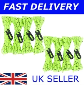 š„Fluorescent Green With Black Strip 4mm 2.4M 4M Tent Rope Guyline Camping Ropes - Picture 1 of 4