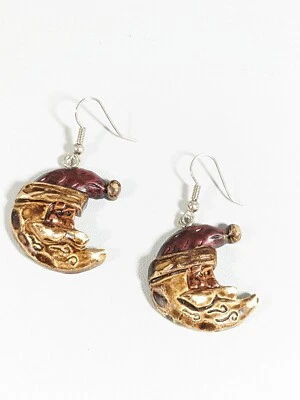 Pendientes de gancho colgantes de resina estilo campestre luna media luna de Papá Noel de Navidad Foto 1 de 4