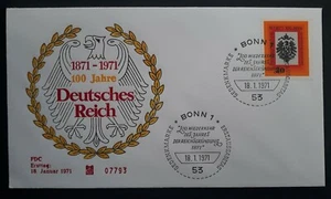 1971 Germany (Federal Rep) Centenary of German Federation FDC ties 20 Pfg stamp  - Picture 1 of 2