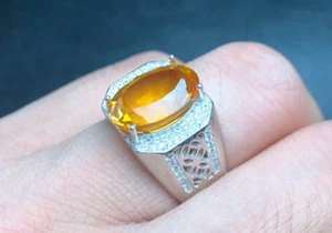 7 Carat Oval Cut Rare Deep Yellow Citrine Sterling Silver 925 Handmade Mens Ring - Picture 1 of 5