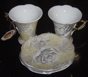 Lorren Home Trends By Lorenzo Fine China Demitasse Set 2 Cups 2 Saucers NIB NWT - Picture 1 of 12
