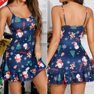 Vestido fantasia feminino Mrs Santa Claus pijama cláusula Natal Natal EUA - Imagem 1 de 4