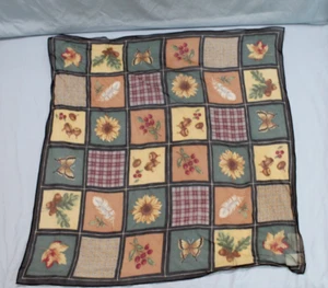 VTG TALBOTS Brown/Green CREPE SILK Square PATCHWORK FALL PATTERN Scarf/Neck Tie - Picture 1 of 4