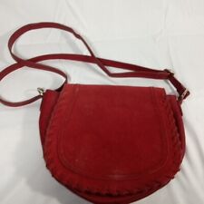 INC International Concepts Willow Saddle Handbag Red Leather With Thick Stitch