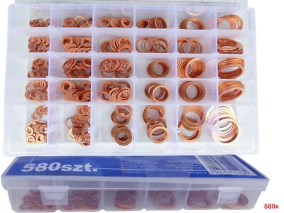 580 teilig Kupferringe Sortiment Kupfer Dichtringe Kupferdichtscheiben Ölablass - Bild 1 von 3