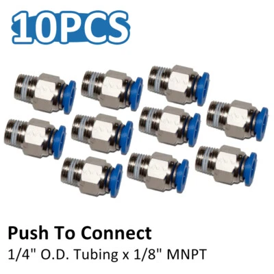 10  pneumatic 1/4" Tube x 1/8" NPT Male Connector Push in to air Connect fitting - Image 1 of 4