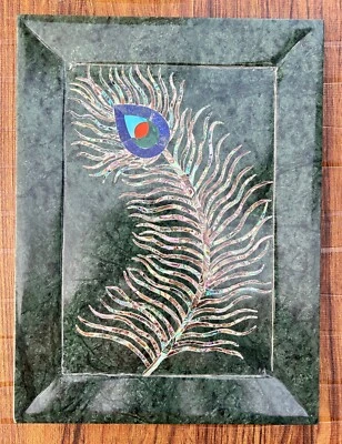 Marble Stone Serving Tray 9" X 12" Handmade Peacock mix Gemstone Inlay Work gift - Image 1 of 4