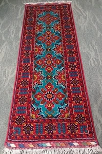 2'5x6'11 Ft Handmade Afghan Turquoise Red Wool Runner Rug Hallway Kitchen Décor  - Picture 1 of 13