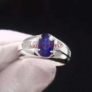 Piedra preciosa de zafiro azul térmico con anillo de plata de ley 925 para hombre #4207 - Imagen 1 de 5