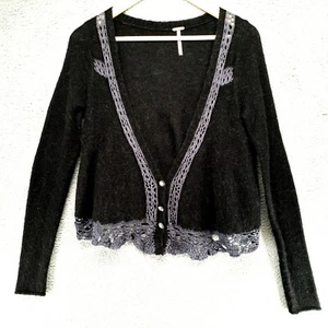 Free People Antique Rhinestone Button Sweater XS TP Lace Alpaca Wool Blend - Picture 1 of 21