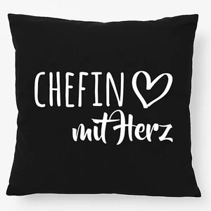 Kissen Chefin mit Herz Deko Kopfkissen Geschenkidee Souvenir Präsent Wichtelgesc - Bild 1 von 28