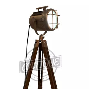 Vintage Floor Lamp Tripod Copper Finish Spotlight Searchlight Adjustable Height. - Picture 1 of 6